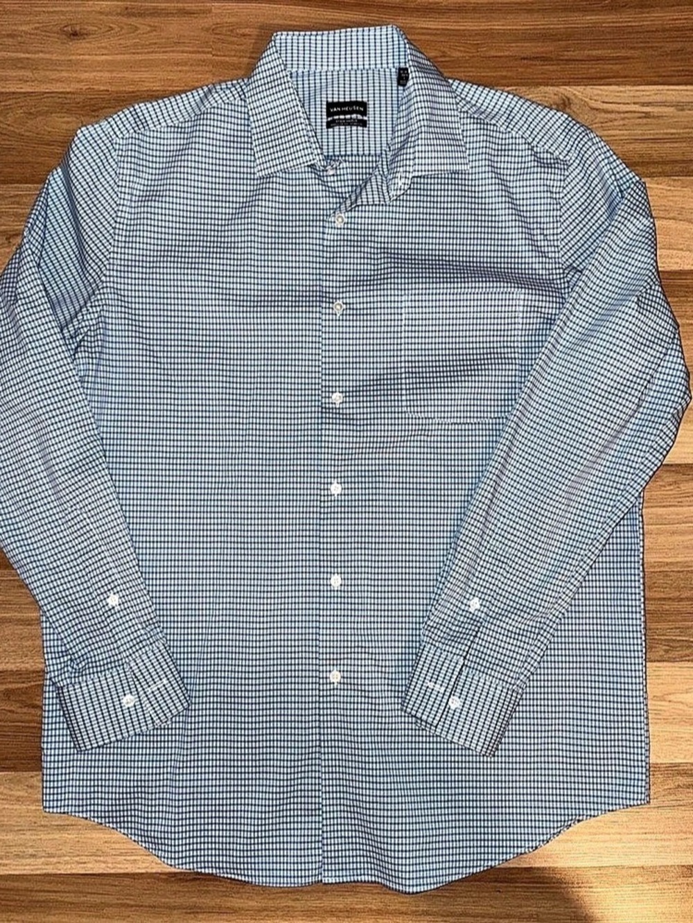 Van Heusen Stain Shield Regular Fit Stretch Gingham Dress Shirt Men's Blue